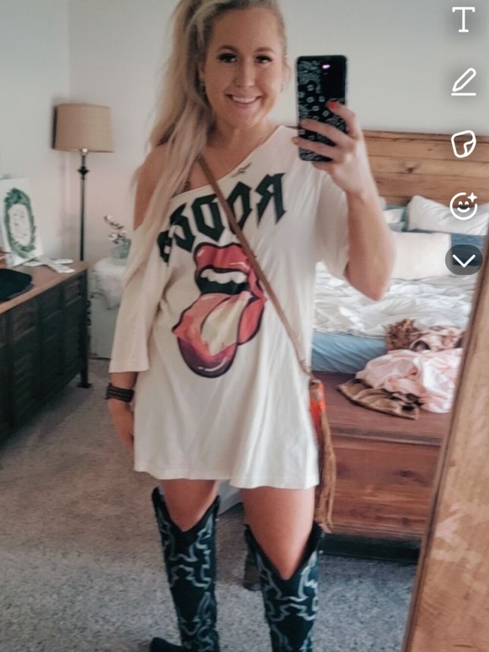 Gina Tees White Graphic Mini Dress with Red Tongue Print